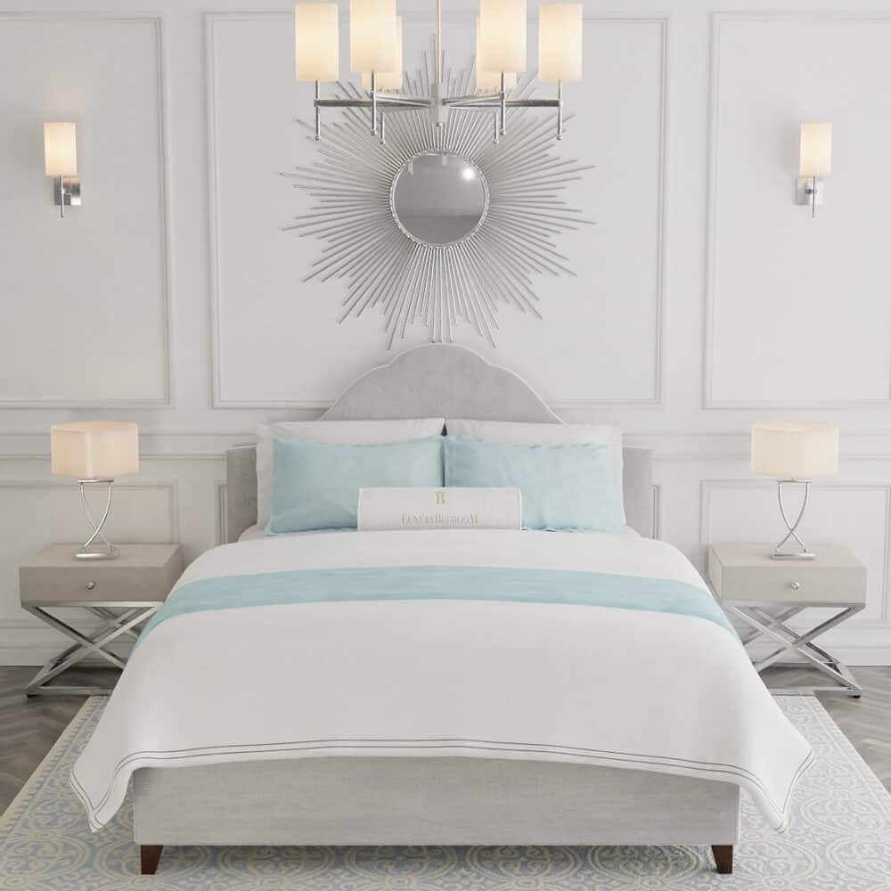 łóżko tapicerowane z wezgłowiem w stylu glamour